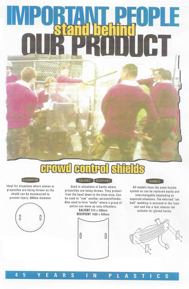 Riot shields and crowd control restraints
